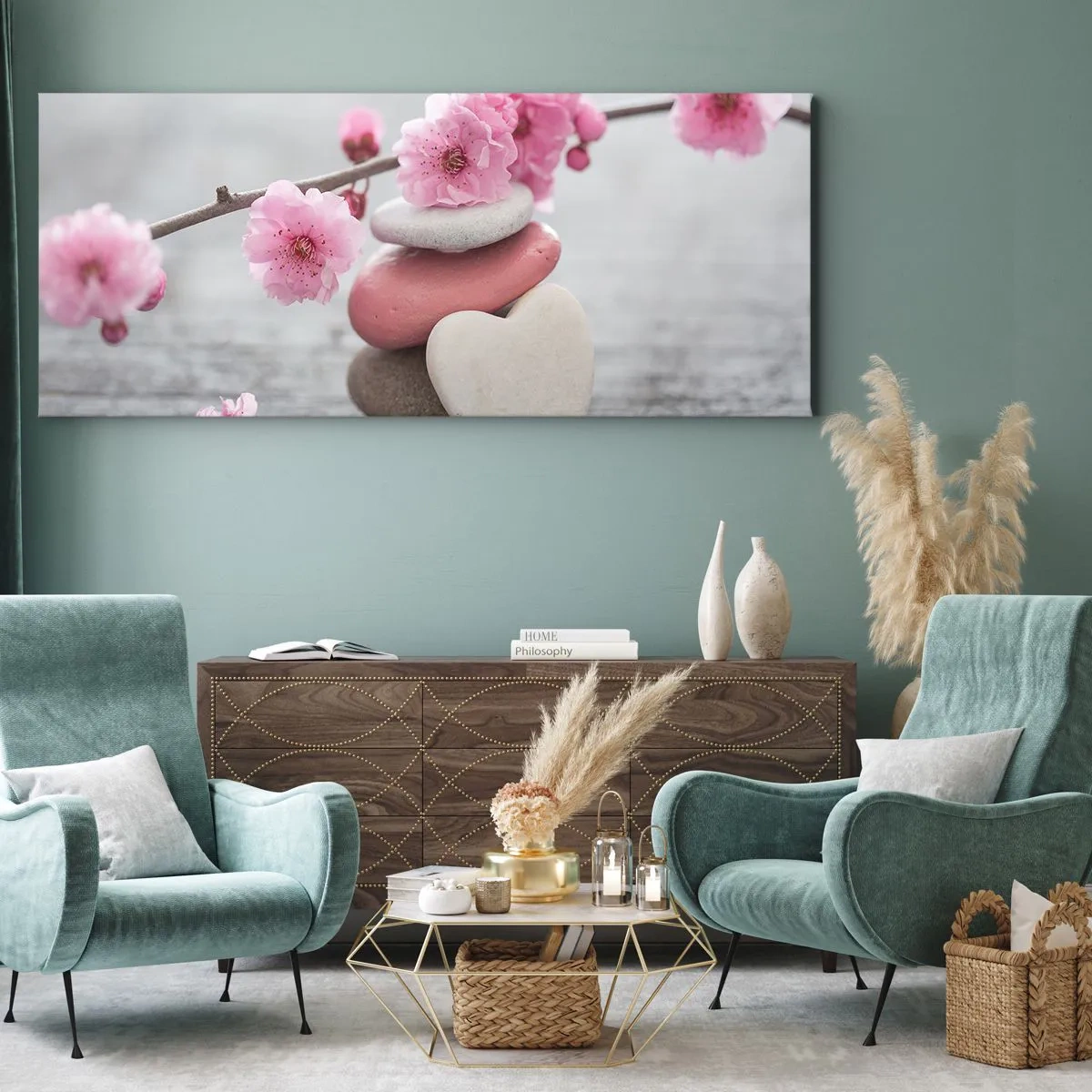 Quadro su tela - Stampe su Tela - Serenità con fiori di ciliegio - 100x40 cm