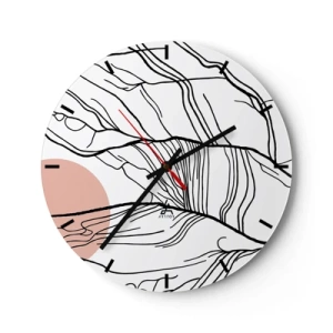 Orologio da parete - Orologio in Vetro - Linee nere artistiche che ricordano ramoscelli su uno sfondo bianco - 30x30cm - Nella rete dei rami - Decorazione murale moderna per soggiorno, cucina e camera da letto ARTTOR