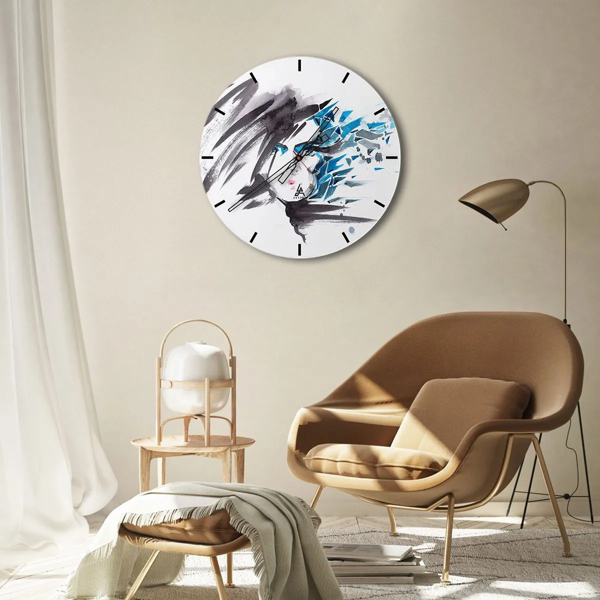 Orologio da parete - Orologio in Vetro - Una combinazione astratta di grigio e blu in una forma dinamica. - 30x30cm - Ritratto di sensualità in grigio e azzurro - Decorazione murale moderna per soggiorno, cucina e camera da letto ARTTOR