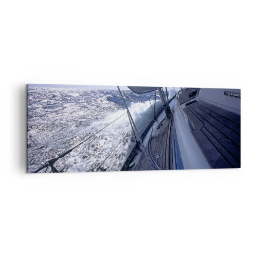 Quadro su tela - Stampe su Tela - Una barca a vela in un mare in tempesta con vele bianche e un ponte di legno. - 140x50cm - So cosa vuol dire volare - Decorazione murale moderna per soggiorno e camera da letto ARTTOR