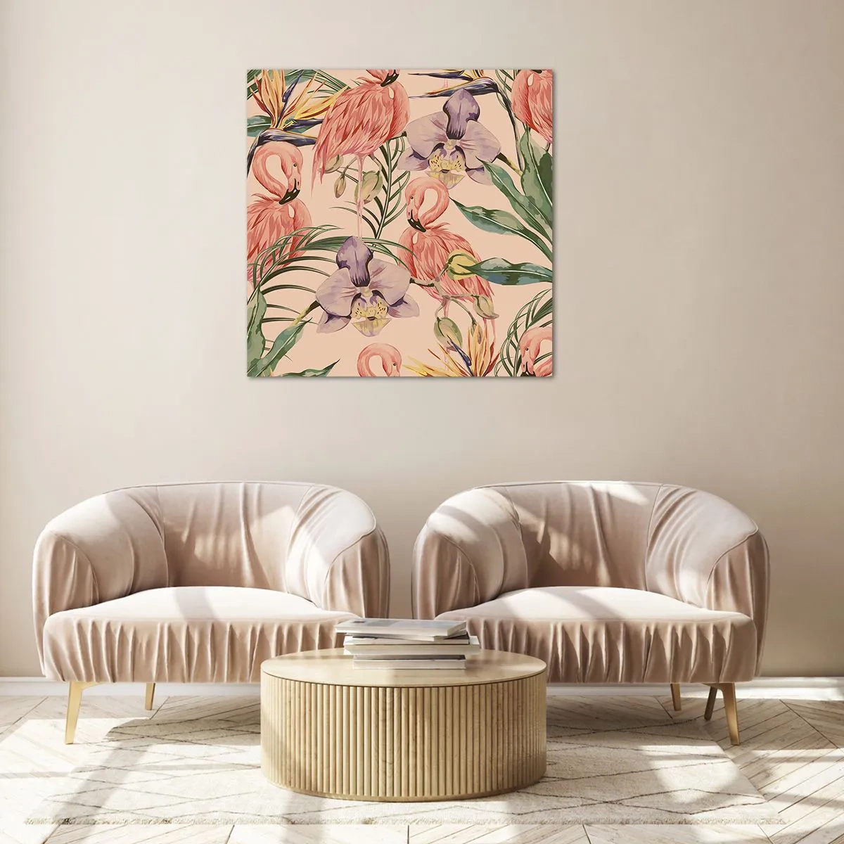 Quadro su vetro - Un ballo rosa nei fiori - 30x30 cm