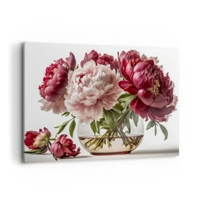 Quadro su tela - Stampe su Tela - Un bouquet di peonie nei toni del rosa e del rosso - 100x70cm - Bellezza in piena fioritura - Decorazione murale moderna per soggiorno e camera da letto ARTTOR