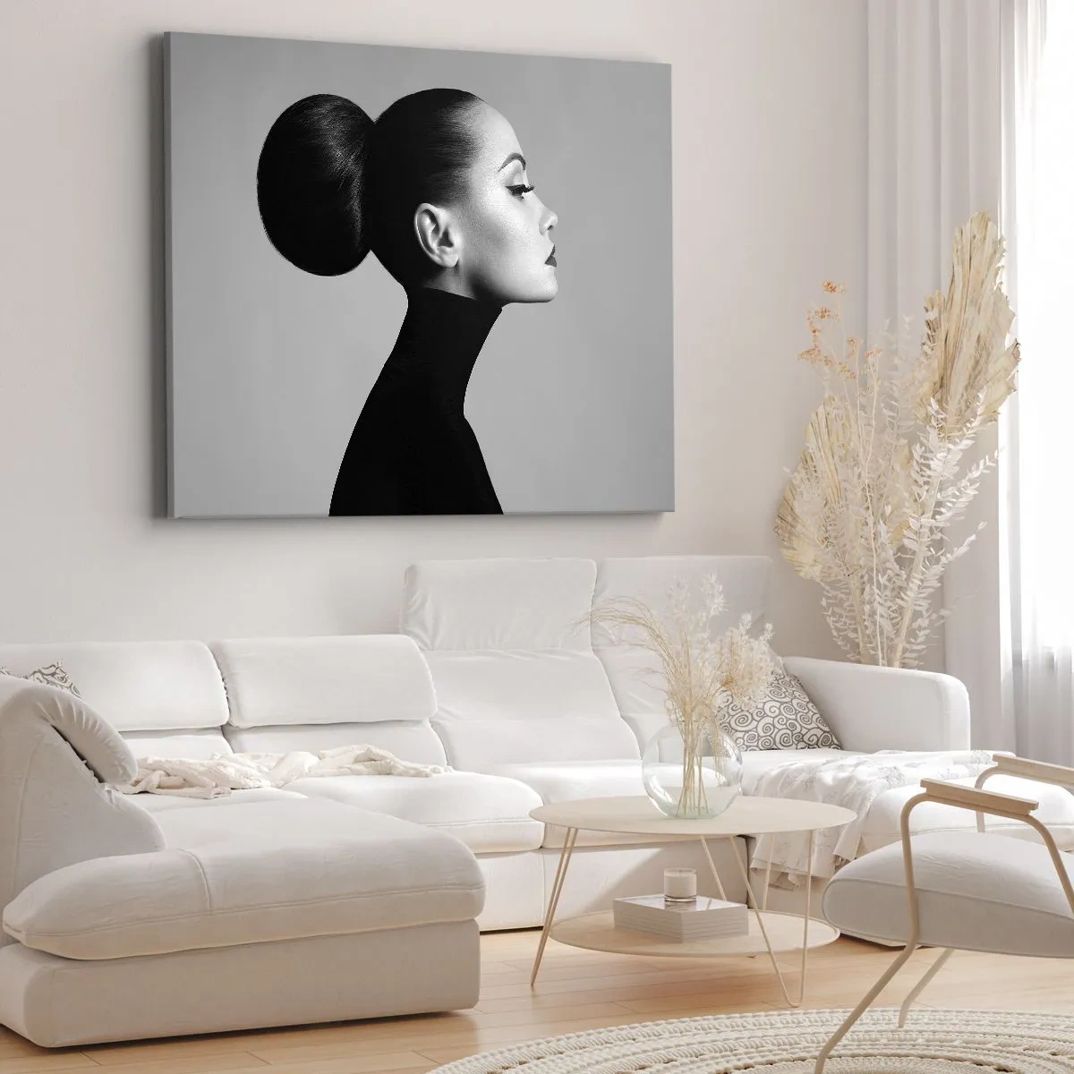Quadro su tela - Stampe su Tela - Profilo di una donna in bianco e nero con un elegante chignon - 120x80cm - La Nefertiti di oggi - Decorazione murale moderna per soggiorno e camera da letto ARTTOR