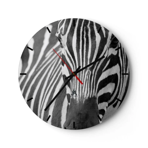 Orologio da parete - Orologio in Vetro - Primo piano di un motivo zebrato bianco e nero - 30x30cm - Il mondo è in bianco e nero - Decorazione murale moderna per soggiorno, cucina e camera da letto ARTTOR
