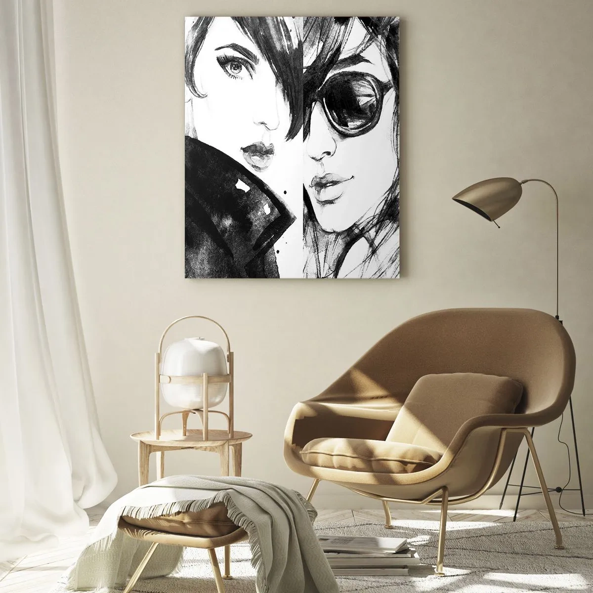 Quadro su vetro - Ritratti di donne in bianco e nero - 50x70cm - Bellezza moltiplicata - Decorazione murale moderna per soggiorno e camera da letto ARTTOR