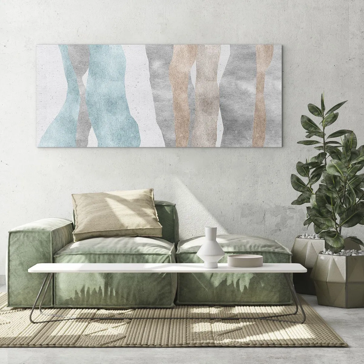 Quadro su vetro - Strisce astratte in tonalità pastello - 140x50cm - Studio di prossimità - Decorazione murale moderna per soggiorno e camera da letto ARTTOR
