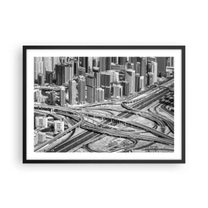 Poster in cornice nera - Una vista a volo d'uccello di Dubai - 70x50cm - Dubai - città impossibile - Decorazione murale moderna per soggiorno e camera da letto ARTTOR