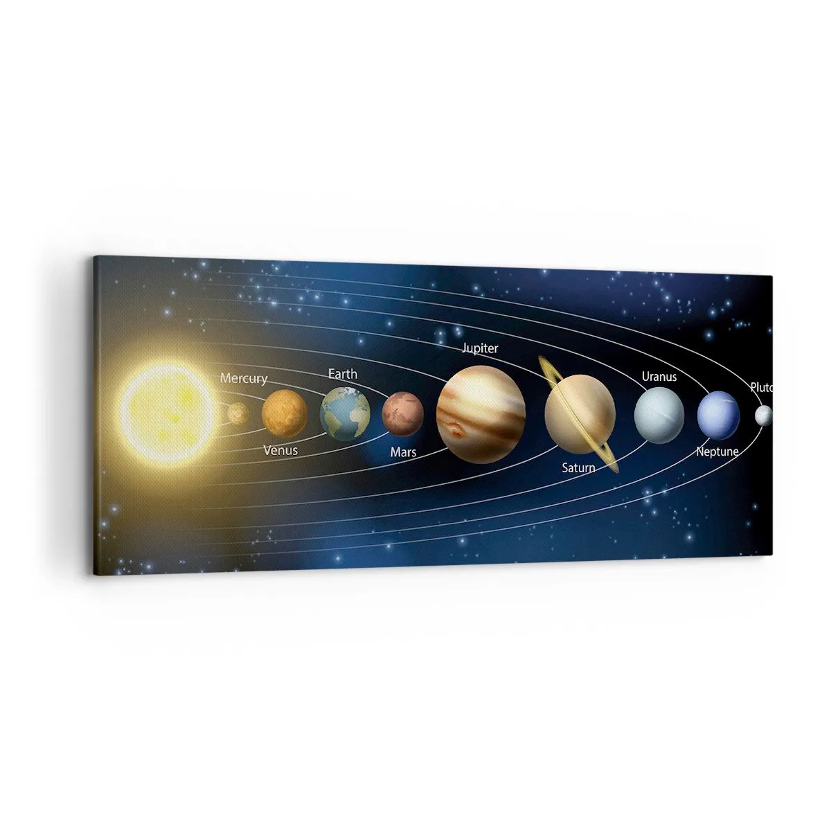 Quadro su tela - Stampe su Tela - Schema del sistema solare con pianeti e sole - 120x50cm - Uno su dieci - Decorazione murale moderna per soggiorno e camera da letto ARTTOR