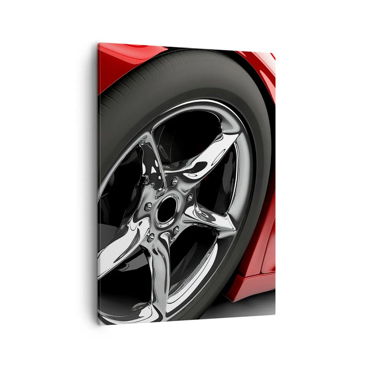 Quadro su tela - Stampe su Tela - Auto sportiva rossa con cerchi cromati - 50x70cm - Fatta per la velocità - Decorazione murale moderna per soggiorno e camera da letto ARTTOR