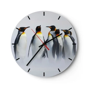 Orologio da parete - Orologio in Vetro - Un gruppo di pinguini contro la nebbia - 30x30cm - Incontro in abito da sera - Decorazione murale moderna per soggiorno, cucina e camera da letto ARTTOR