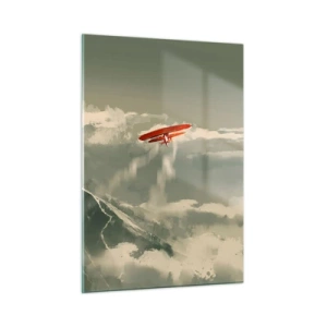 Quadro su vetro - Un aereo rosso che vola sopra le montagne innevate - 50x70cm - Pioniere senza paura - Decorazione murale moderna per soggiorno e camera da letto ARTTOR