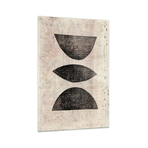 Quadro su vetro - Forme etniche in toni scuri su sfondo chiaro - 70x100cm - Astrazione etnica - Decorazione murale moderna per soggiorno e camera da letto ARTTOR