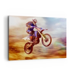 Quadro su tela - Stampe su Tela - Un motociclista in volo durante un dinamico giro fuoristrada - 100x70cm - Vertigini motociclistiche - Decorazione murale moderna per soggiorno e camera da letto ARTTOR
