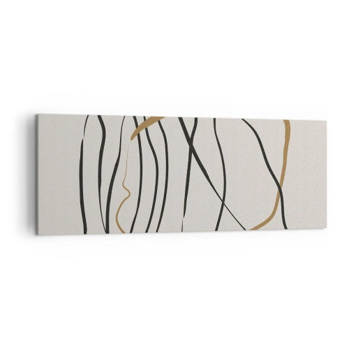 Quadro su tela - Stampe su Tela - Linee artistiche in nero e oro su uno sfondo chiaro - 140x50cm - Composizione: danza intricata - Decorazione murale moderna per soggiorno e camera da letto ARTTOR