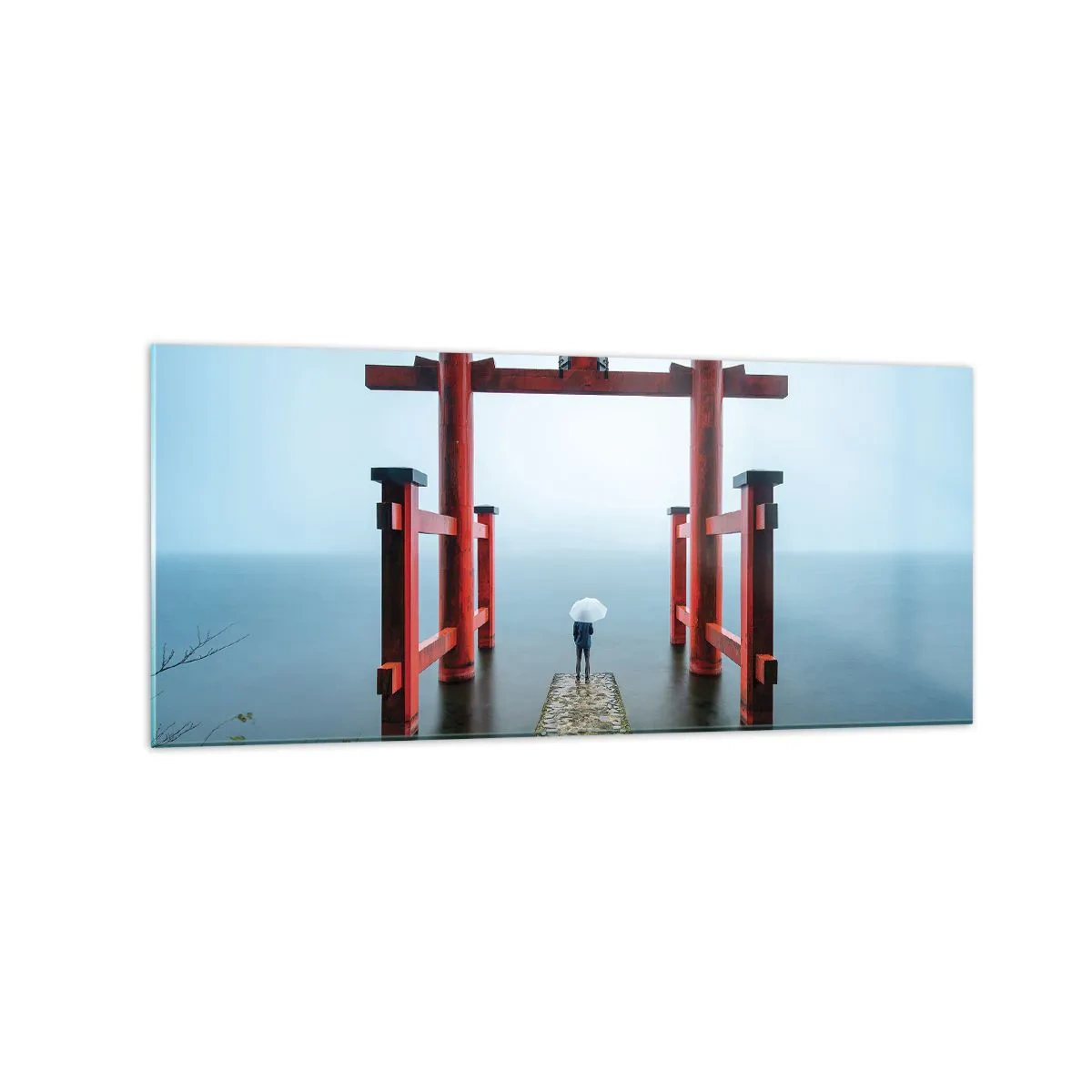 Quadro su vetro - Un cancello torii che si affaccia su un tranquillo lago in Giappone - 120x50cm - Meditazione giapponese - Decorazione murale moderna per soggiorno e camera da letto ARTTOR