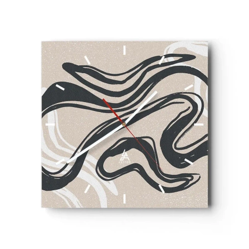 Orologio da parete - Orologio in Vetro - Linee astratte in tonalità scure su uno sfondo beige - 30x30cm - Espressione moltiplicata - Decorazione murale moderna per soggiorno e camera da letto ARTTOR