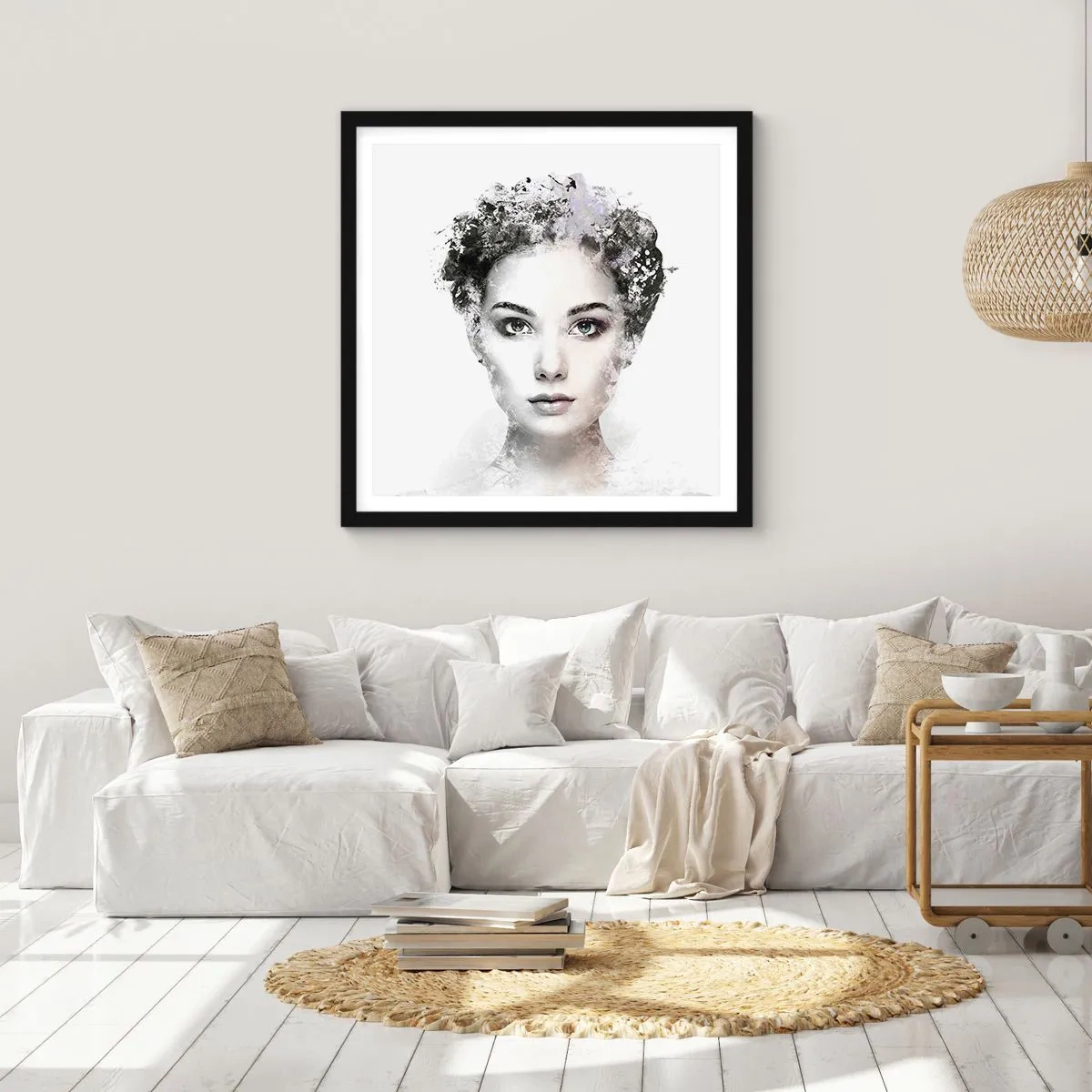 Poster in cornice nera - Ritratto estremamente alla moda - 40x40 cm