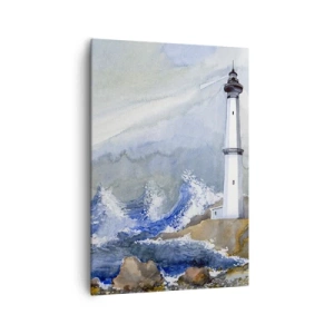 Quadro su tela - Stampe su Tela - Un faro su una costa rocciosa con mare agitato - 70x100cm - Contro il buio e le burrasche - Decorazione murale moderna per soggiorno e camera da letto ARTTOR