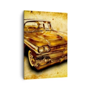 Quadro su tela - Stampe su Tela - Un'auto retrò classica dorata su uno sfondo vintage con effetto invecchiato. - 50x70cm - La bellezza eterna della classicità - Decorazione murale moderna per soggiorno e camera da letto ARTTOR