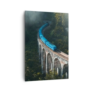 Quadro su tela - Stampe su Tela - Un treno blu su un viadotto storico tra le foreste - 70x100cm - Attrazione della natura - Decorazione murale moderna per soggiorno e camera da letto ARTTOR