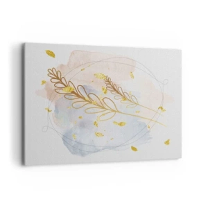 Quadro su tela - Stampe su Tela - Un delicato motivo a foglia dorata su uno sfondo pastello con dettagli acquerellati. - 100x70cm - Soffio d'oro - Decorazione murale moderna per soggiorno e camera da letto ARTTOR