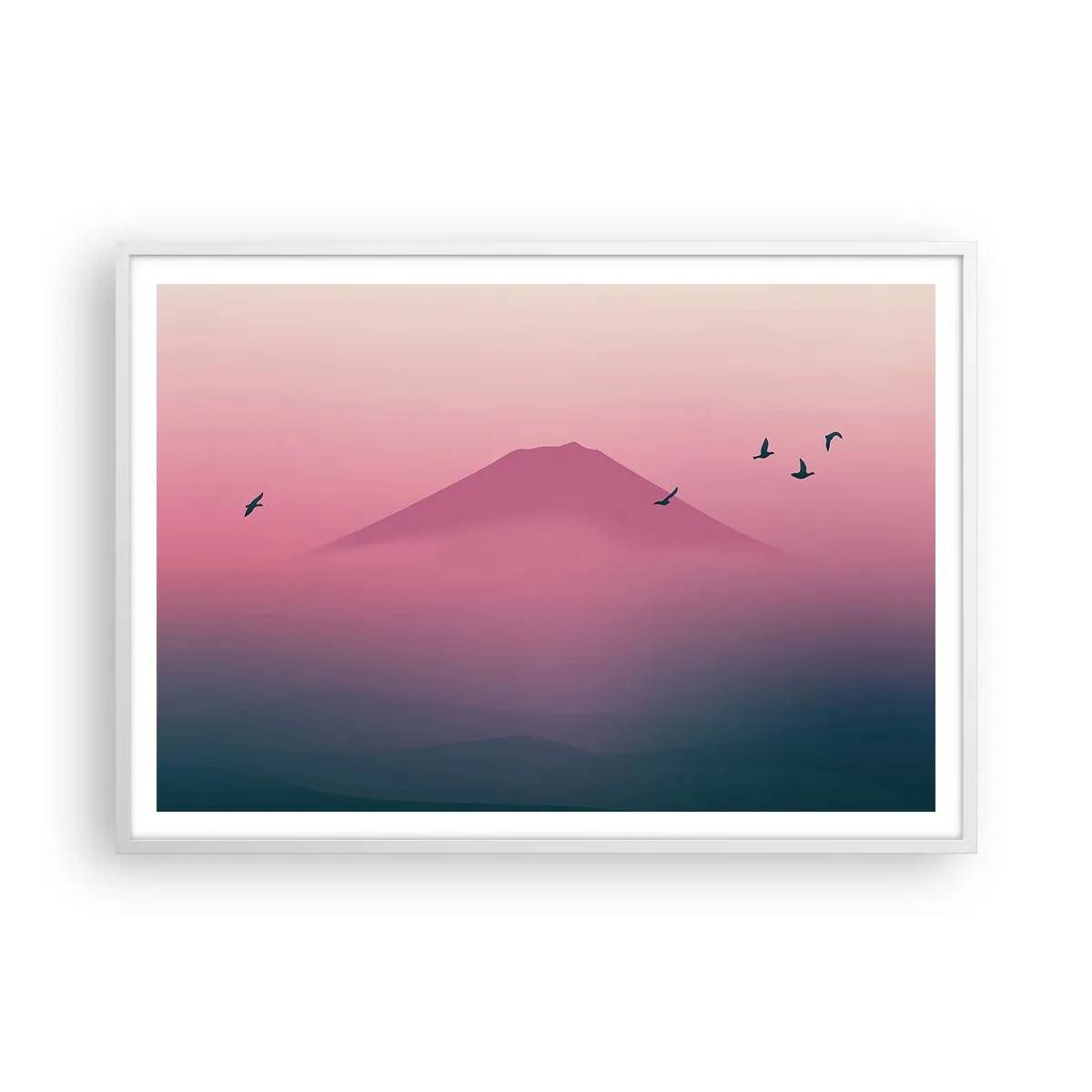 Poster in cornice bianca - Viandanti sopra le nuvole - 100x70 cm