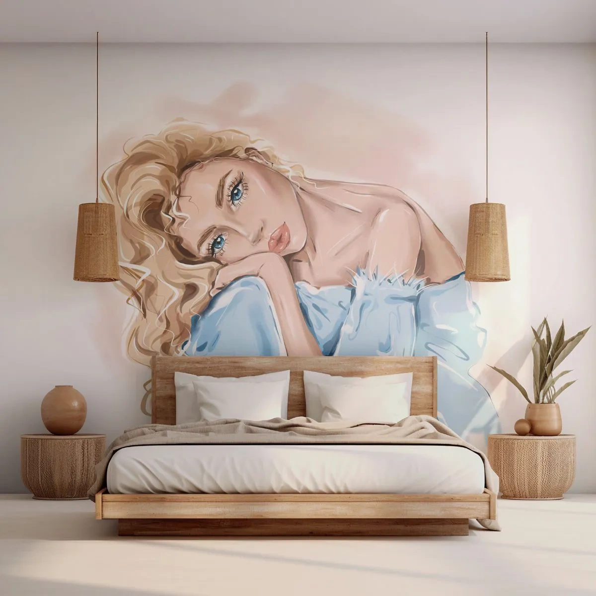 Fotomurali Autoadesivo Deluxe Sticker - Sognante nel blu - Donna, Moda, Grafica - 250x175 cm