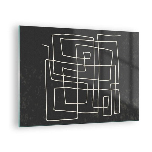 Quadro su vetro - Astrazione geometrica con linee bianche su sfondo nero - 70x50cm - Non è così semplice - Decorazione murale moderna per soggiorno e camera da letto ARTTOR