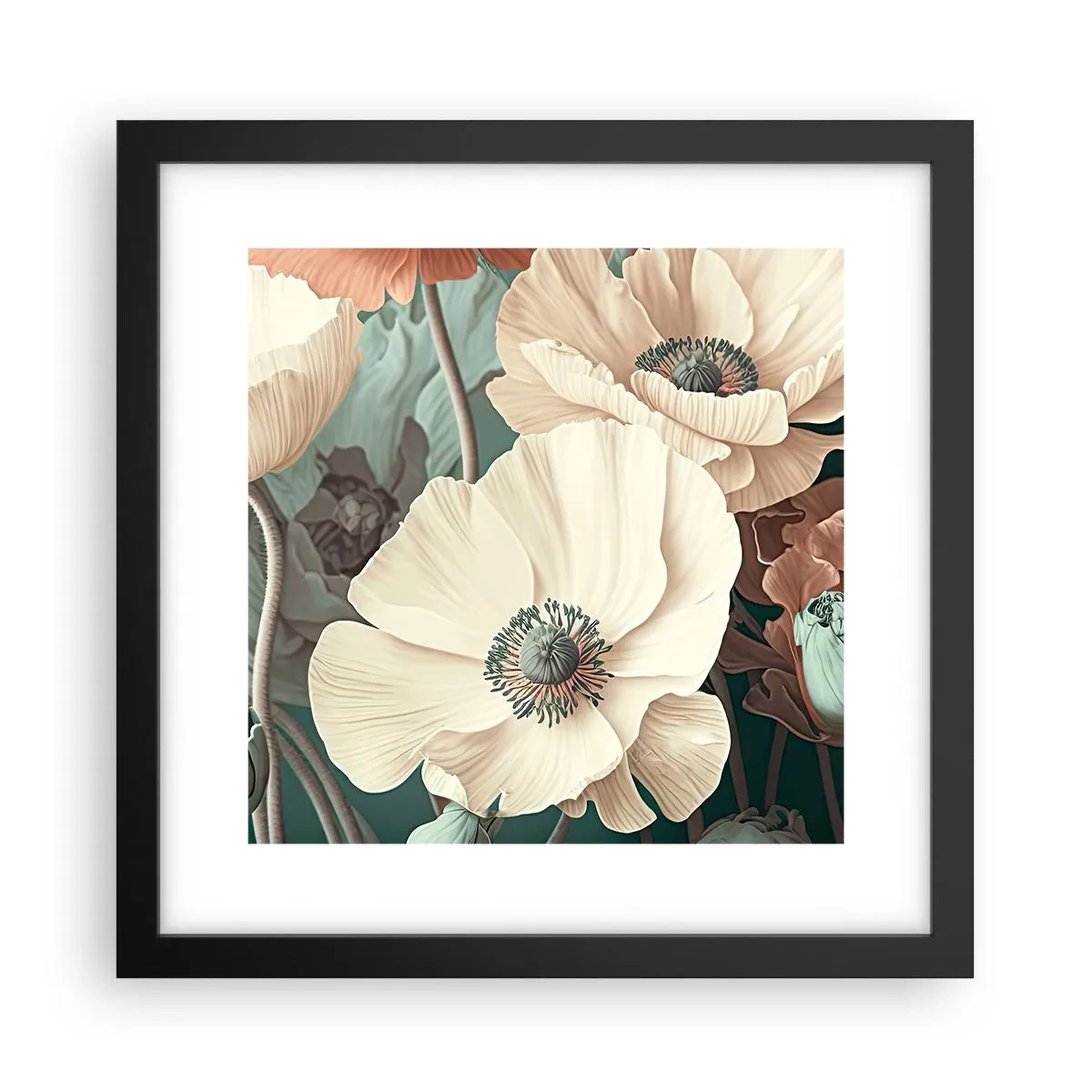 Poster in cornice nera - Il sussurro dei papaveri - 30x30 cm