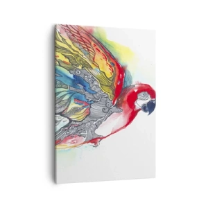 Quadro su tela - Stampe su Tela - Un pappagallo colorato in volo con motivi astratti sulle ali. - 50x70cm - Vivi a colori - Decorazione murale moderna per soggiorno e camera da letto ARTTOR