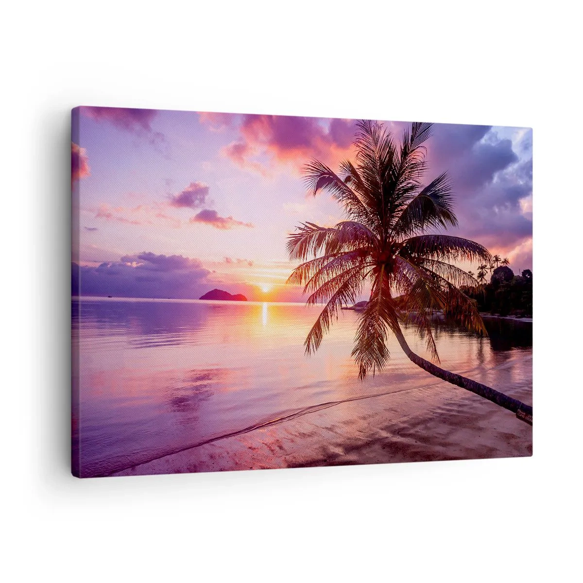Quadro su tela - Stampe su Tela - Spiaggia tropicale con palme al tramonto - 70x50cm - Beatitudine a perdita d'occhio - Decorazione murale moderna per soggiorno e camera da letto ARTTOR