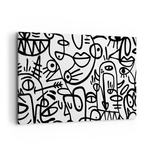 Quadro su tela - Stampe su Tela - Disegni astratti in bianco e nero con motivi facciali - 120x80cm - Volti e miraggi - Decorazione murale moderna per soggiorno e camera da letto ARTTOR