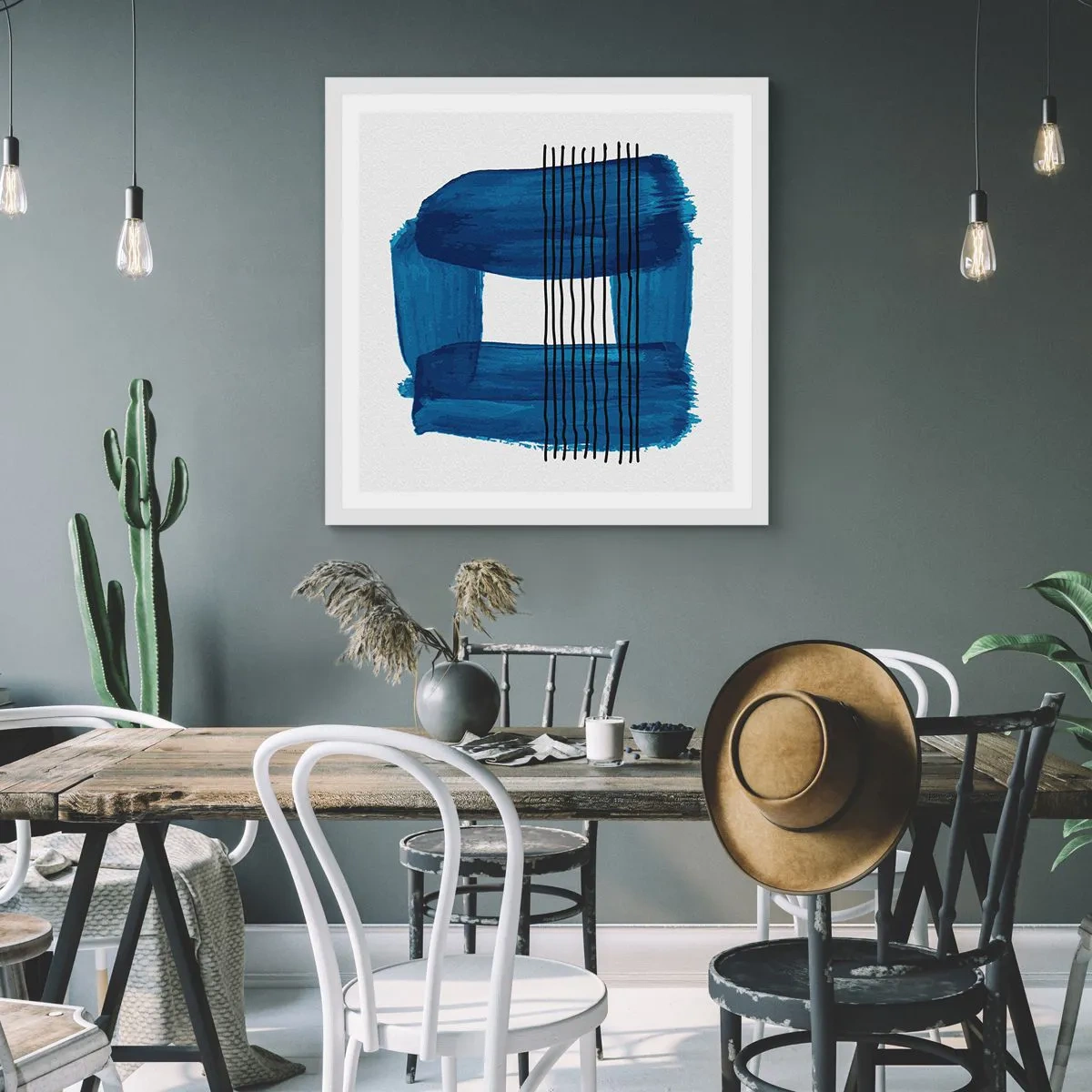 Poster in cornice bianca - Composizione blu e nera - 60x60 cm