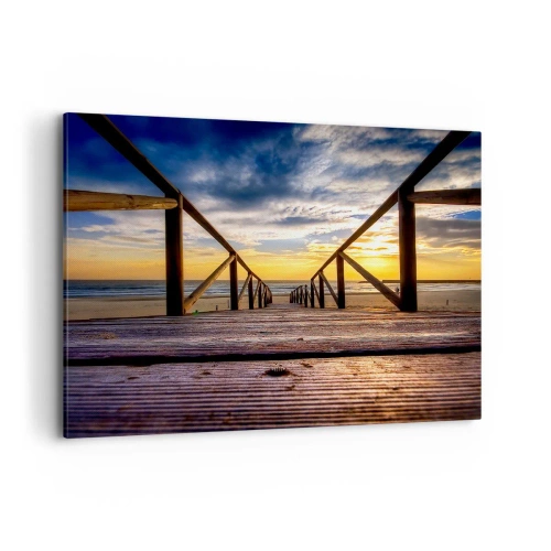 Quadro su tela - Stampe su Tela - Molo di legno che conduce alla spiaggia al tramonto - 100x70cm - Verso la spiaggia silenziosa al tramonto - Decorazione murale moderna per soggiorno e camera da letto ARTTOR