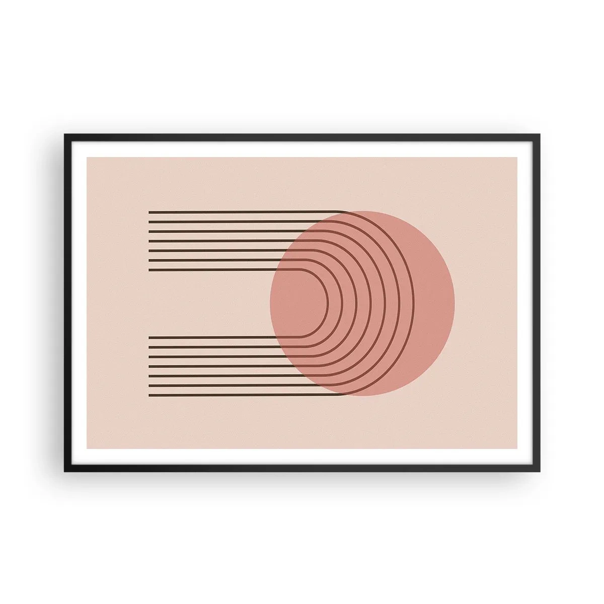 Poster in cornice nera - Motivo astratto con cerchio rosa e linee - 100x70cm - Attrazione irresistibile - Decorazione murale moderna per soggiorno e camera da letto ARTTOR