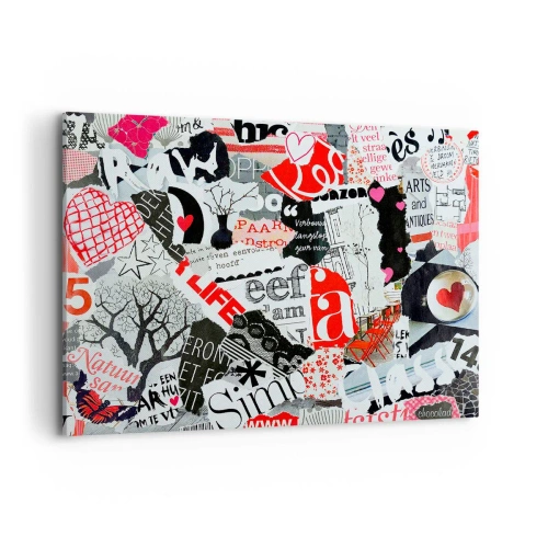 Quadro su tela - Stampe su Tela - Un collage colorato con iscrizioni, cuori e grafiche. - 100x70cm - Collage hipster - Decorazione murale moderna per soggiorno e camera da letto ARTTOR