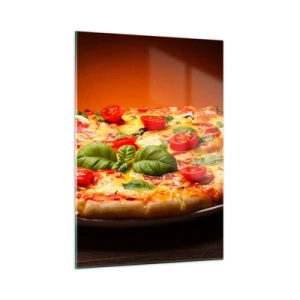 Quadro su vetro - Pizza con pomodori, basilico e formaggio fuso - 50x70cm - Mamma mia! - Decorazione murale moderna per soggiorno e camera da letto ARTTOR