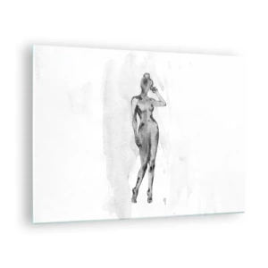 Quadro su vetro - Silhouette di una donna in tonalità di grigio su sfondo bianco - 70x50cm - Studio di ideale di bellezza - Decorazione murale moderna per soggiorno e camera da letto ARTTOR