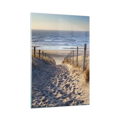 Quadro su vetro - Sentiero tra le dune che conduce alla spiaggia - 80x120cm - Rumore del mare, uccelli che cantano, spiaggia selvatica tra i cespugli... - Decorazione murale moderna per soggiorno e camera da letto ARTTOR