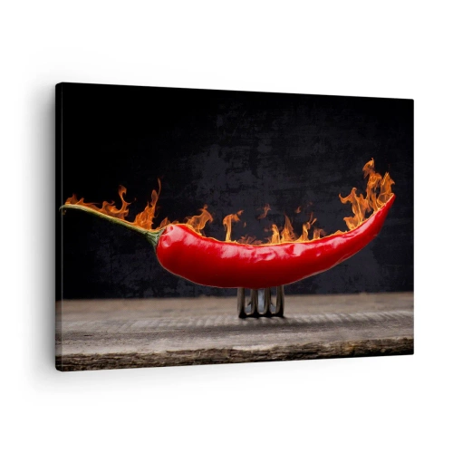 Quadro su tela - Stampe su Tela - Peperone rosso fiammeggiante su una forchetta - 70x50cm - Stuzzichino infuocato - Decorazione murale moderna per soggiorno e camera da letto ARTTOR