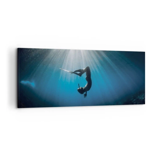 Quadro su tela - Stampe su Tela - Un subacqueo che galleggia in un raggio di luce sott'acqua - 120x50cm - Danza subacquea - Decorazione murale moderna per soggiorno e camera da letto ARTTOR