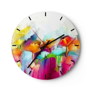 Orologio da parete - Orologio in Vetro - Fiori astratti colorati in colori intensi - 30x30cm - L'arcobaleno è fiorito - Decorazione murale moderna per soggiorno, cucina e camera da letto ARTTOR