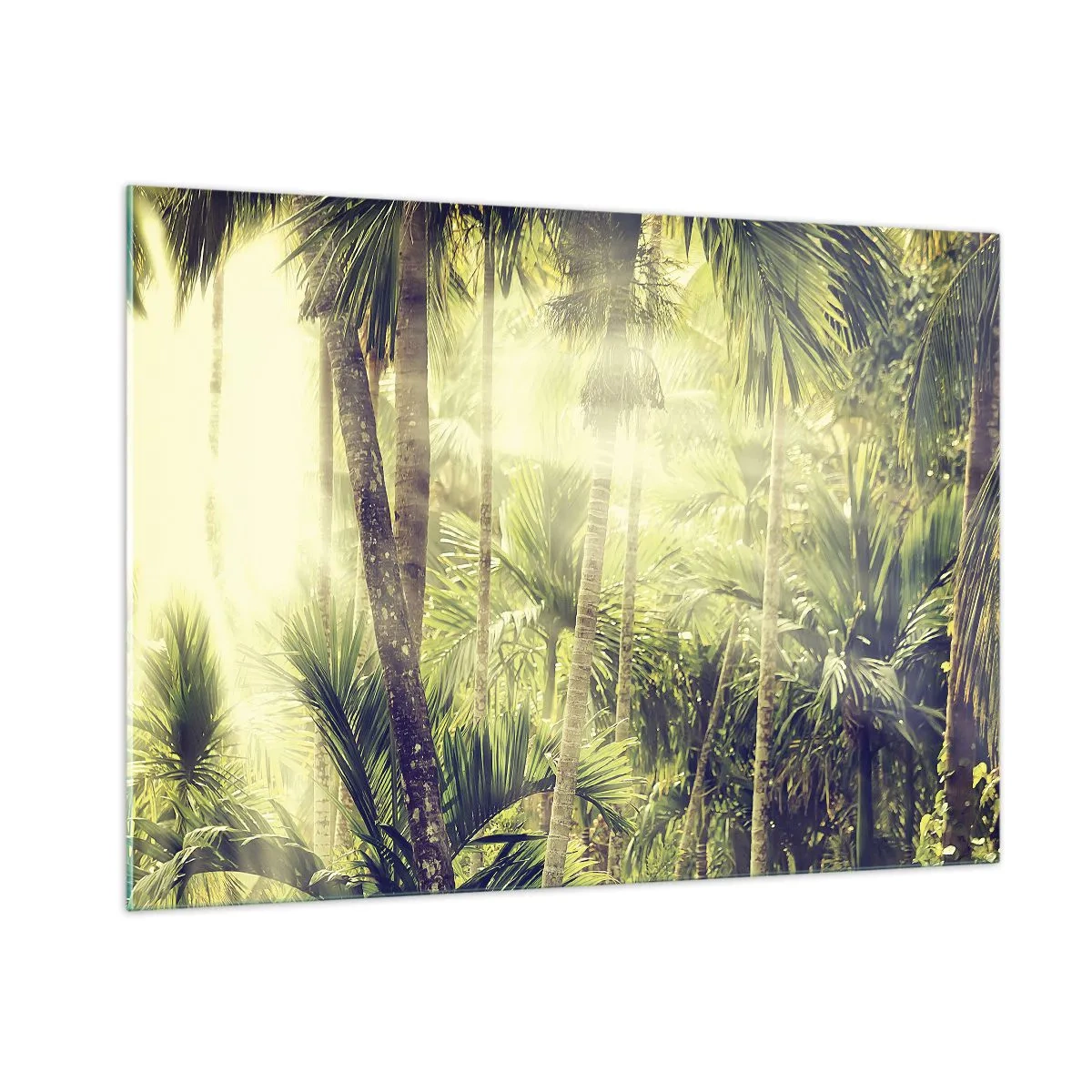 Quadro su vetro - Giungla tropicale verde al sole - 100x70cm - Nell'afa verde - Decorazione murale moderna per soggiorno e camera da letto ARTTOR