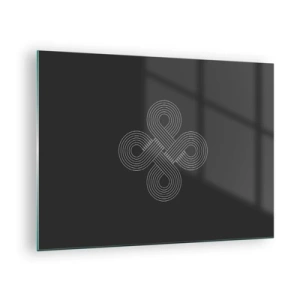 Quadro su vetro - Simbolo celtico bianco minimalista su sfondo nero - 70x50cm - Nello spirito celtico - Decorazione murale moderna per soggiorno e camera da letto ARTTOR