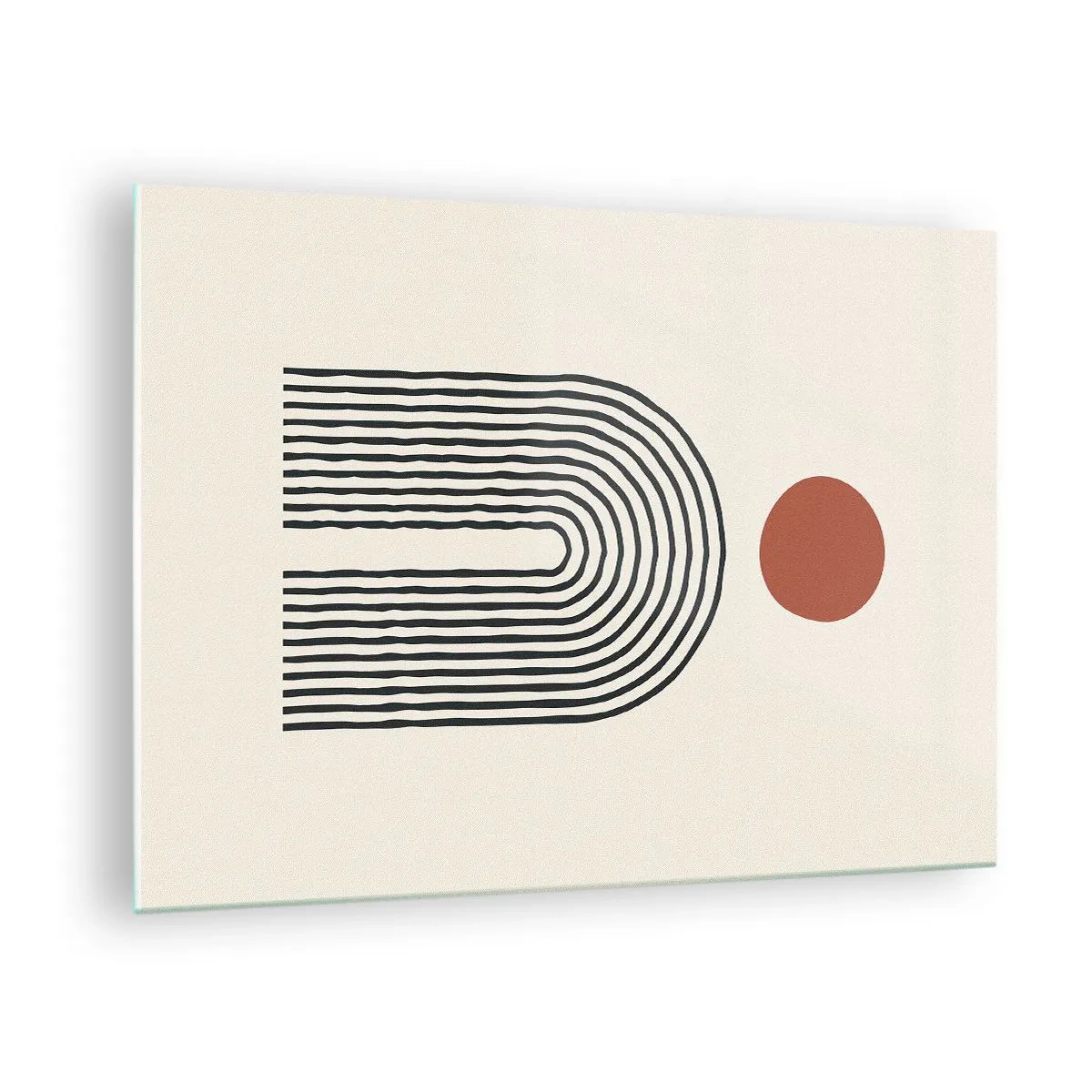 Quadro su vetro - Astrazione grafica con linee e cerchi in stile retrò - 70x50cm - Magnetismo di forme e colori - Decorazione murale moderna per soggiorno e camera da letto ARTTOR