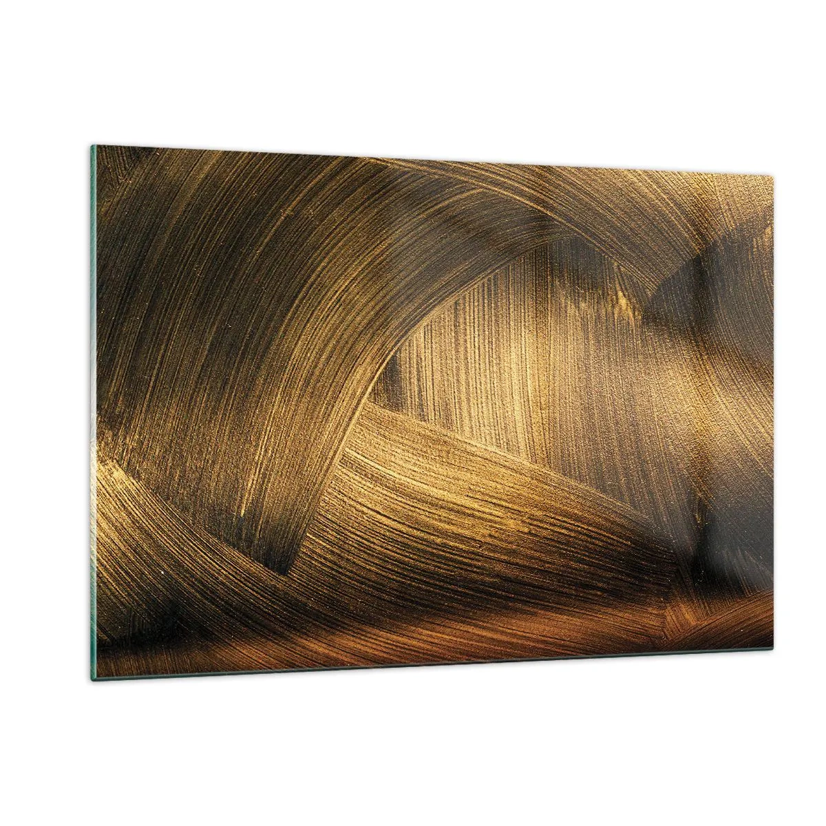 Quadro su vetro - Un dipinto astratto raffigurante linee geometriche dorate su uno sfondo - 120x80cm - Nel labirinto d'oro - Decorazione murale moderna per soggiorno e camera da letto ARTTOR