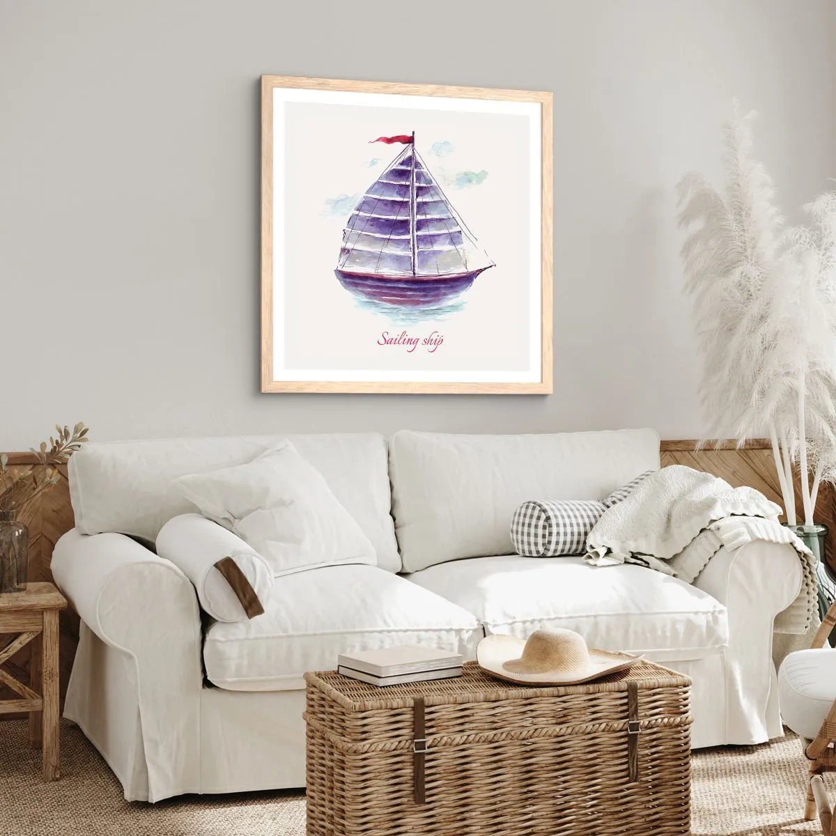 Poster in cornice rovere chiaro - Gonfie vele e mare calmo - 40x40 cm