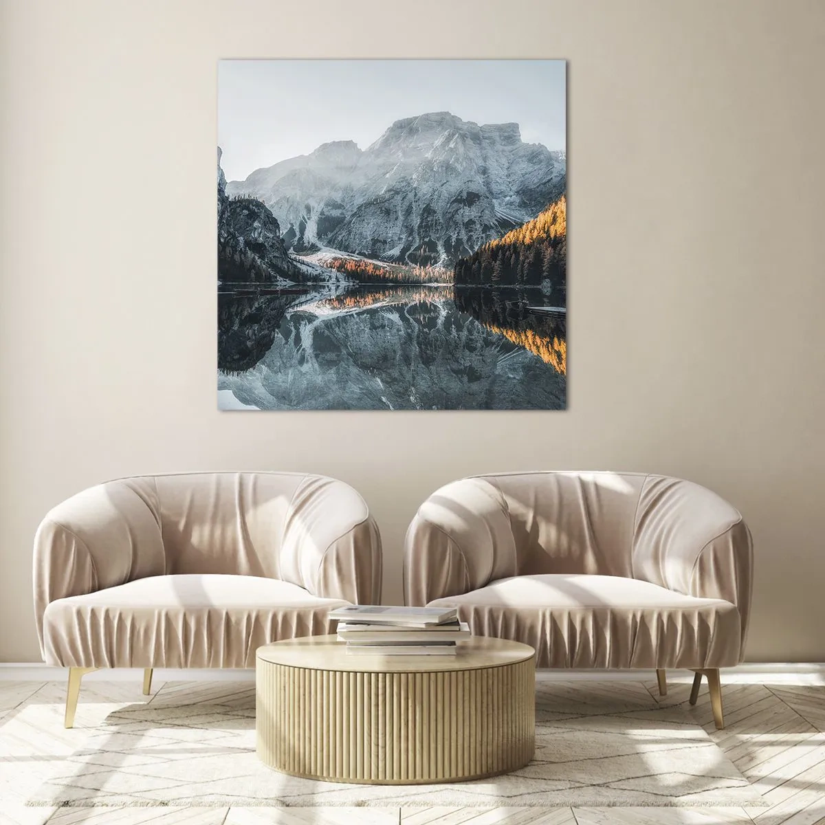 Quadro su vetro - Paesaggio allo specchio - 60x60 cm