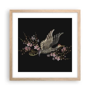 Poster in cornice rovere chiaro - Uccello esotico ricamato - 40x40 cm