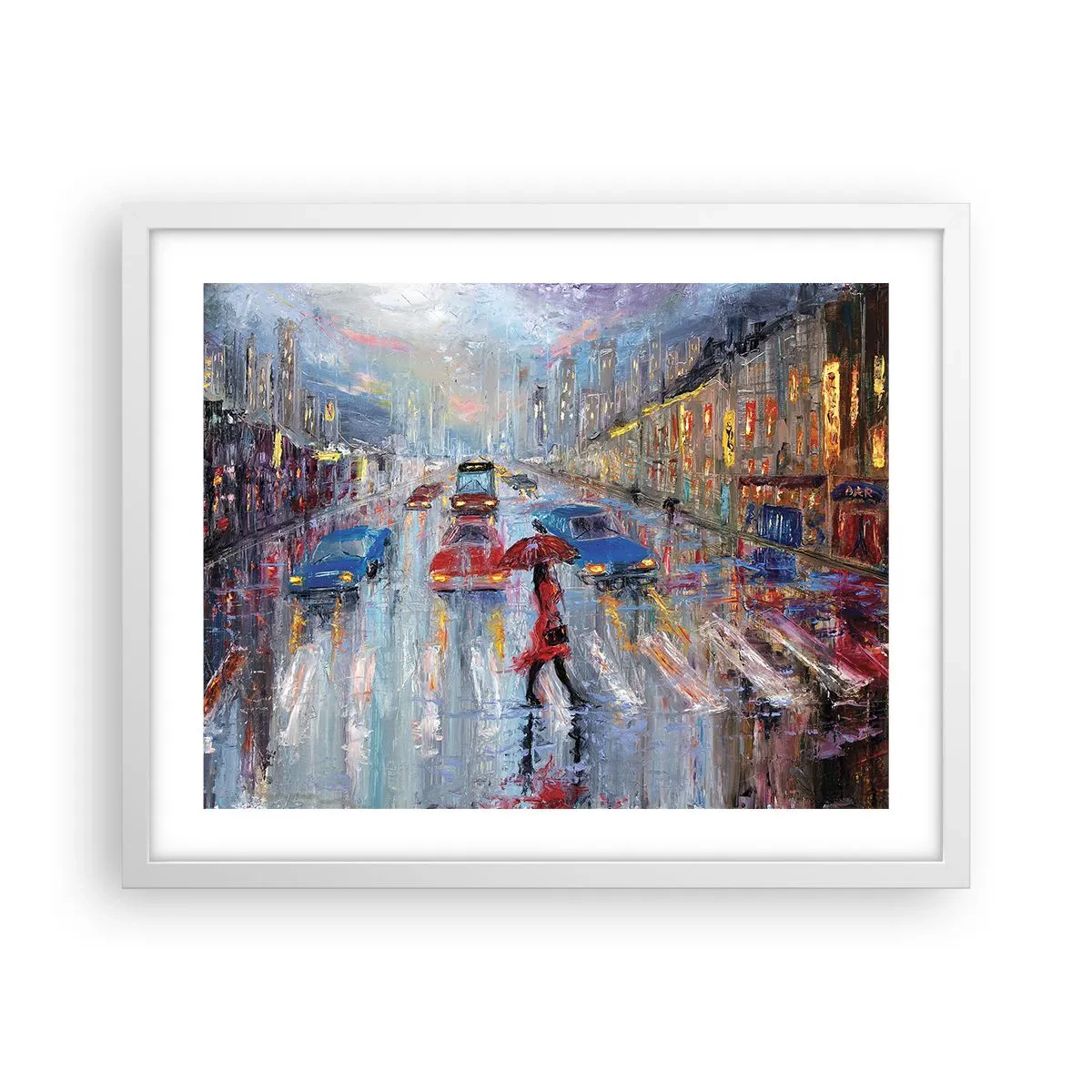 Poster in cornice bianca - Pomeriggio di pioggia in città - 50x40 cm